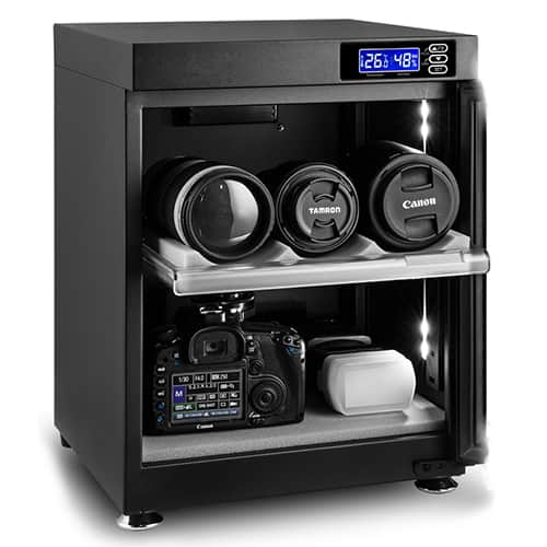 Andbon Dry Cabinet DS-35S with camera and lenses inside