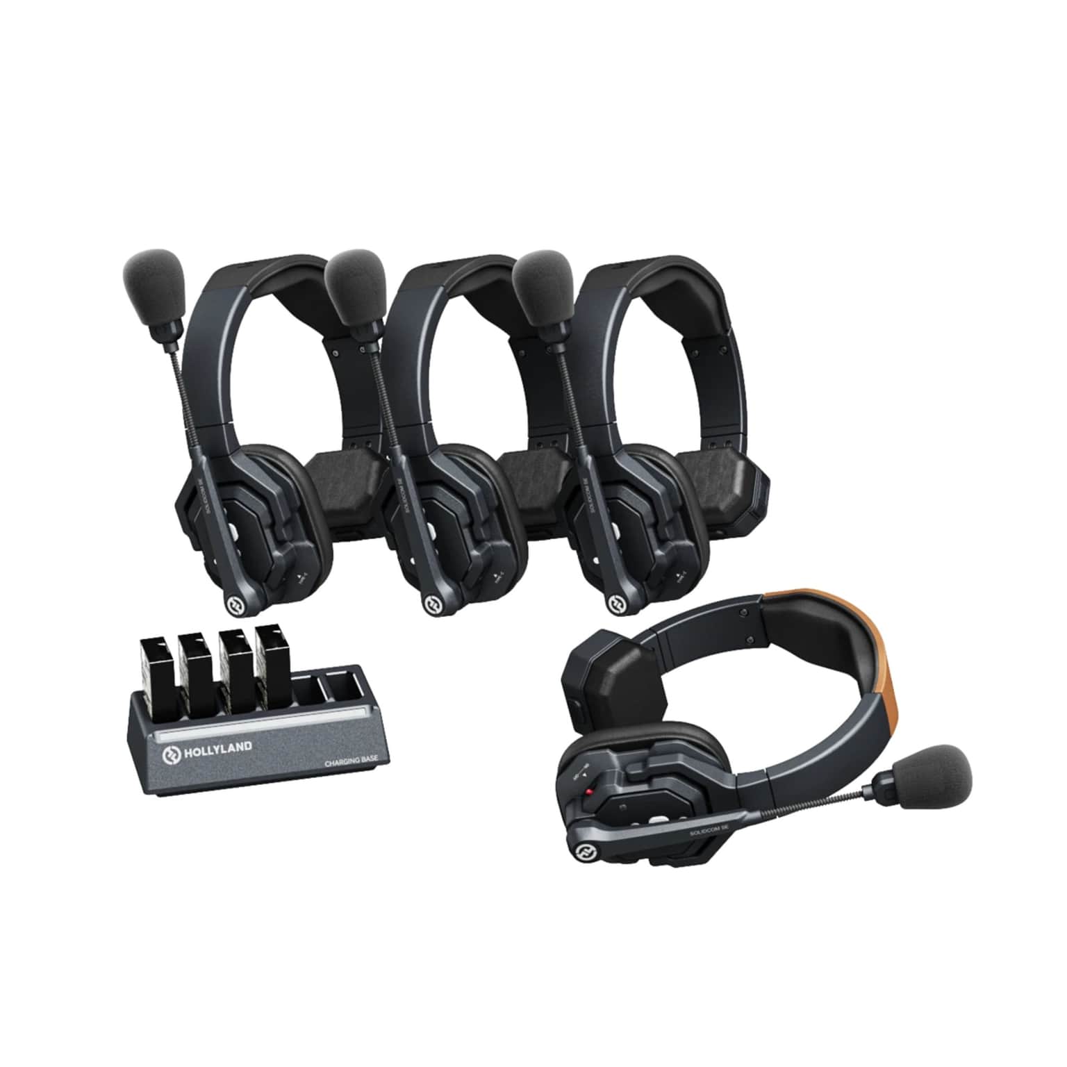 Hollyland Solidcom SE Global 4S headset intercom system with charging base