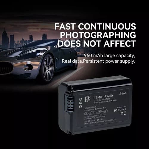 FB NP-FW50 Lithium-Ion Rechargeable Battery for a5100, a6000, a6500, a6300, a6400, ZV-E10, A7, a7II, a7RS, a7S, a7R Cameras – Black 5