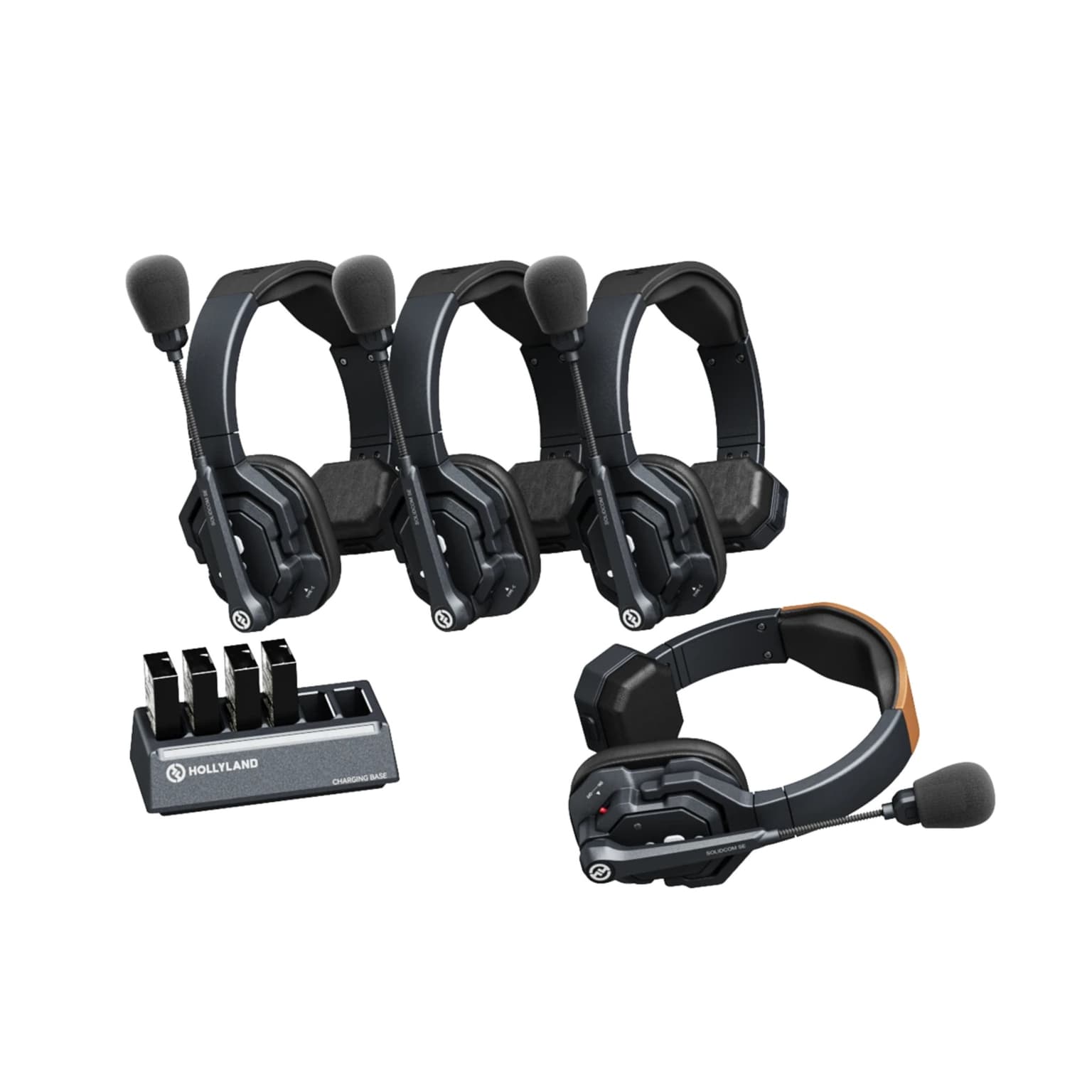 Hollyland Solidcom SE Global 4S headset intercom system with charging base