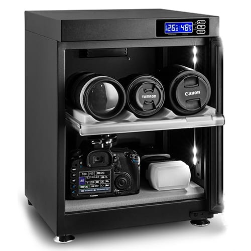Andbon Dry Cabinet DS-35S with camera and lenses inside