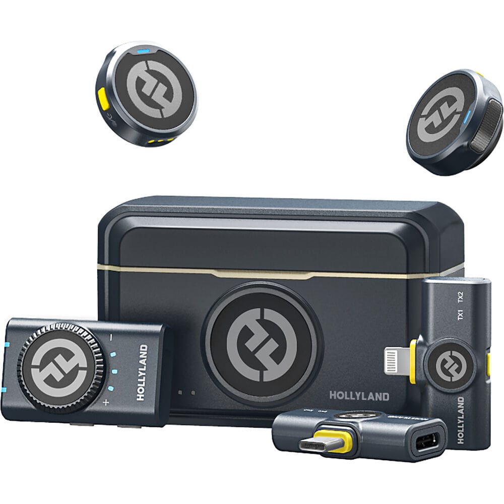 Hollyland LARK M2 wireless lavalier microphone set with charging case