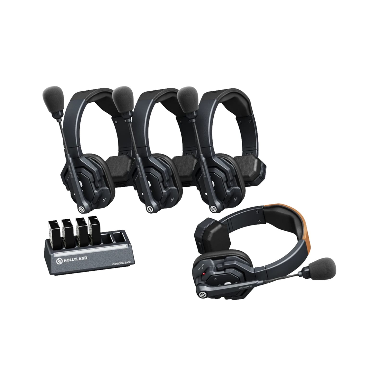 Hollyland Solidcom SE Global 4S headset intercom system with charging base