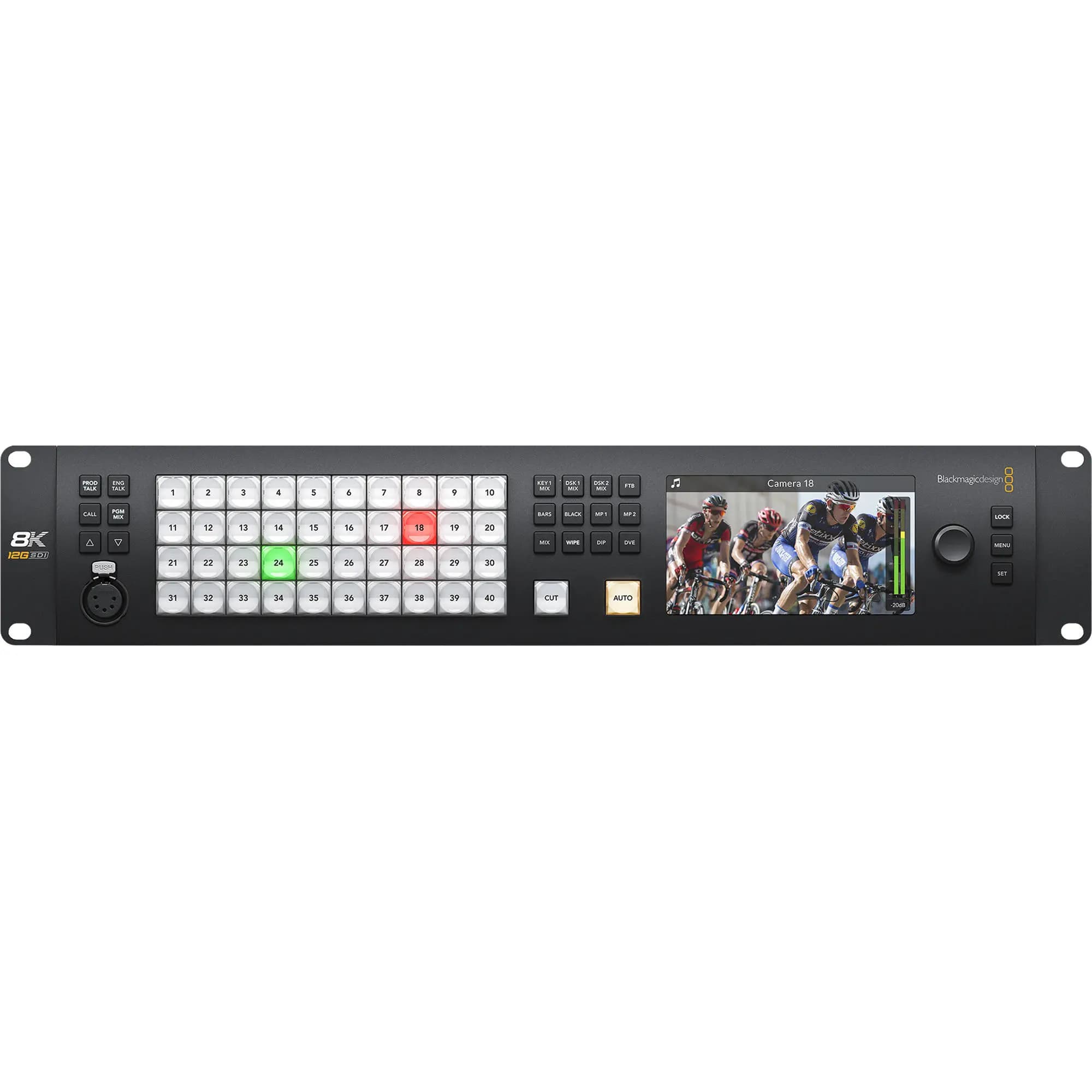 Blackmagic Design ATEM Constellation 8K video switcher with buttons and display