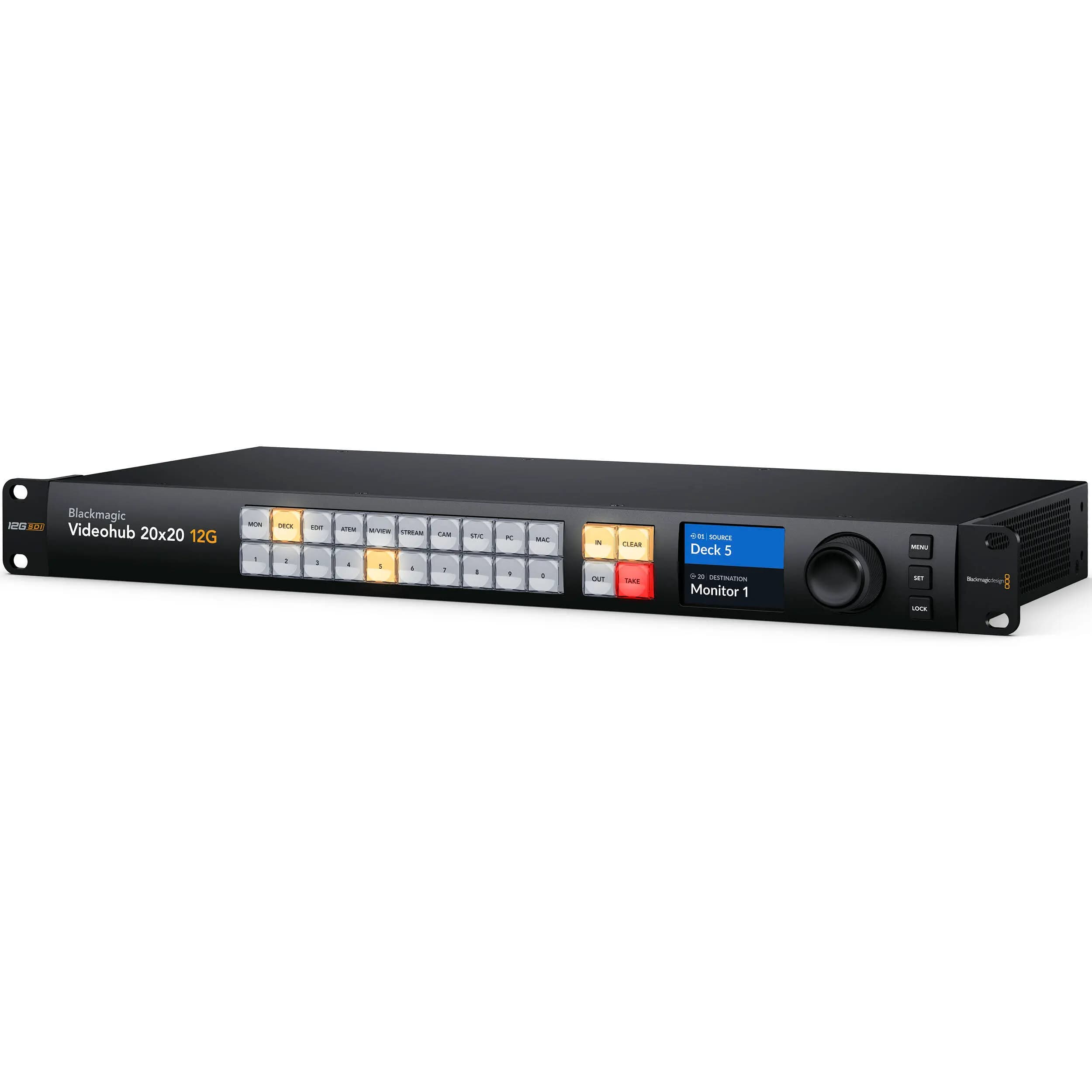 Blackmagic Design Videohub 20x20 12G video router with buttons and display