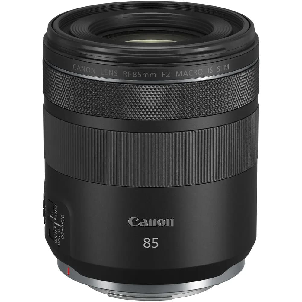 Canon RF 85mm f/2 Macro IS STM Lens with textured grip