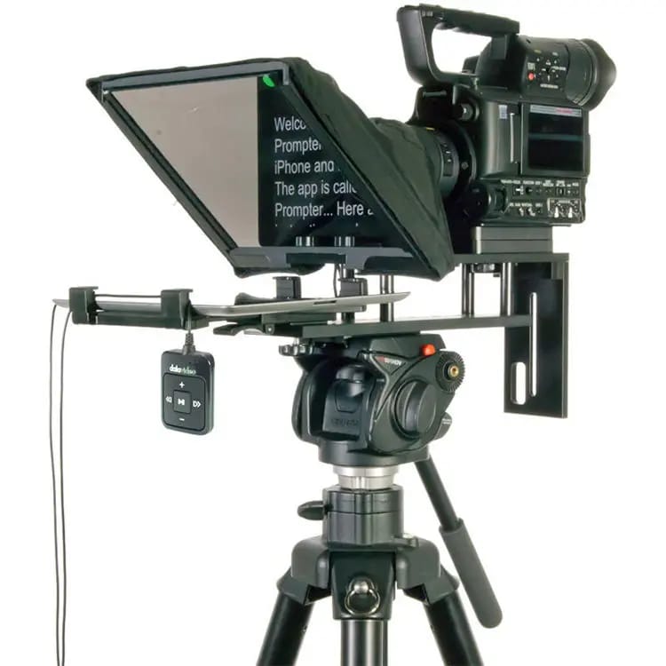 Datavideo TP-300 Prompter Kit mounted on a camera tripod