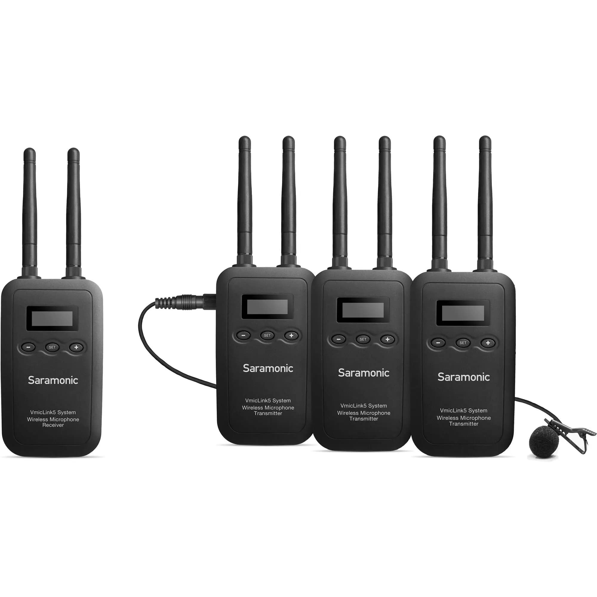 Saramonic VmicLink5 wireless microphone system with three transmitters