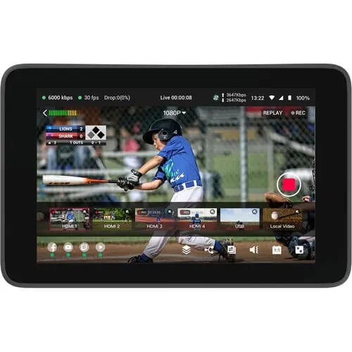 YoloLiv YoloBox Ultra live streaming system interface showing a baseball game.